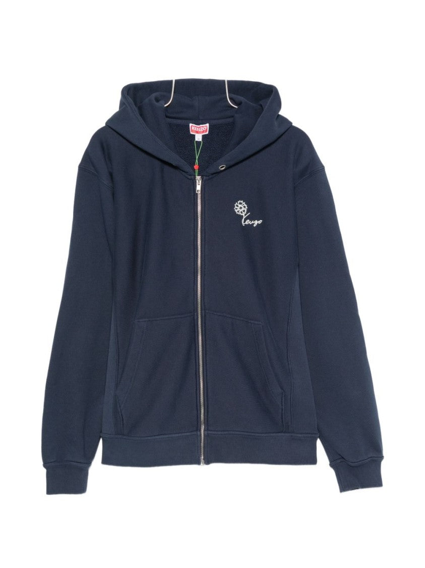 Kenzo Blue Floral Print Hooded Pouch Sweatshirt