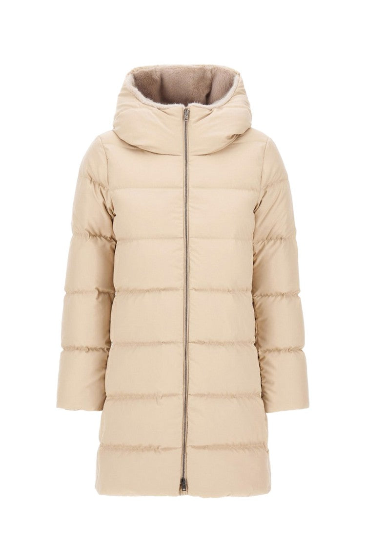Herno Beige Polyester Funnel-Hood Puffer Coat