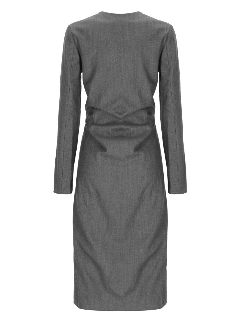 Mm6 By Maison Margiela Grey Tailored V-Neck Front Zip Midi Dress