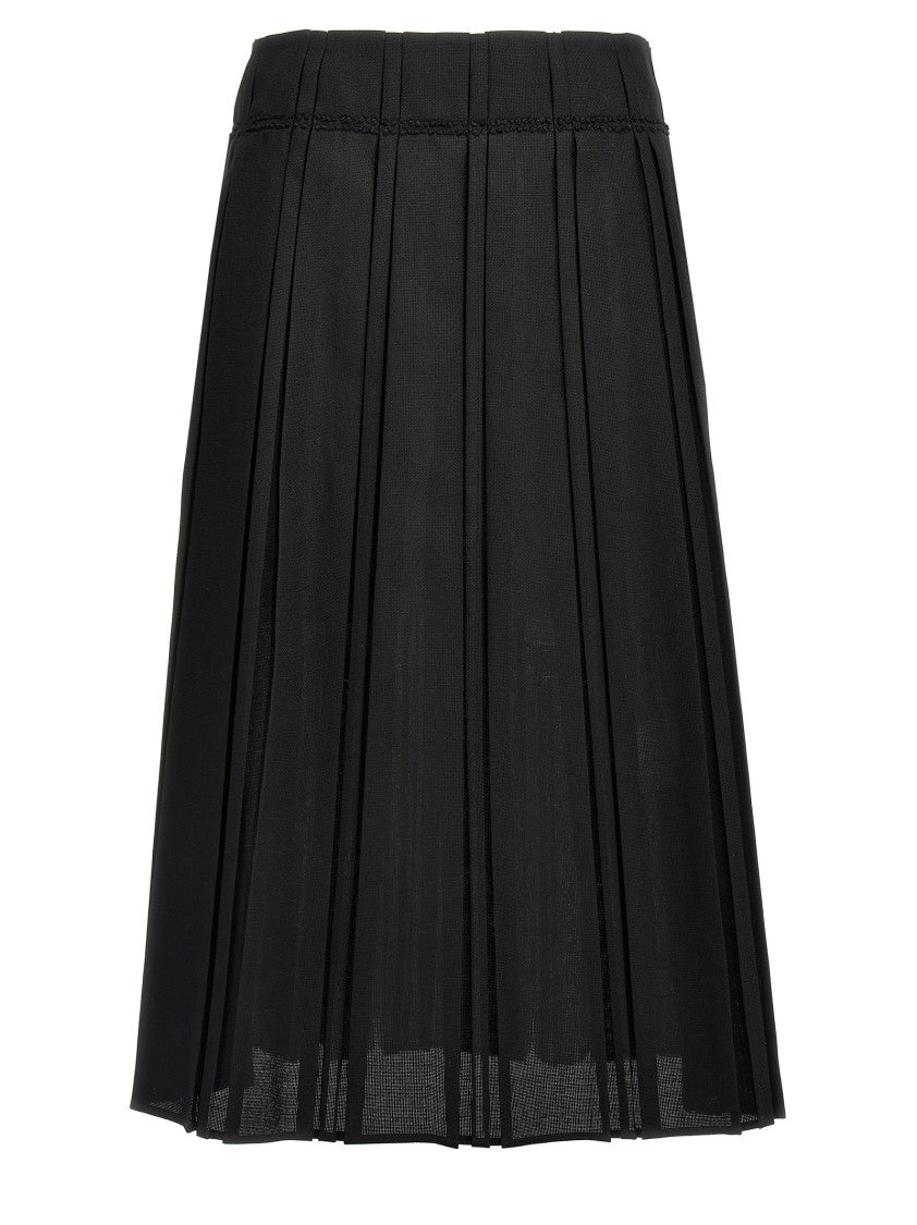 Jil Sander Midi Wool Canvas Skirt With Pleated Design