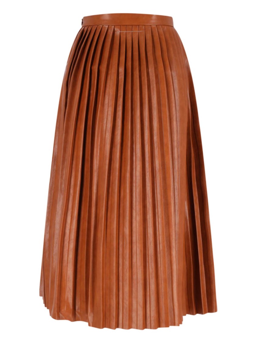 Mm6 By Maison Margiela Pleated Midi Skirt – Brown