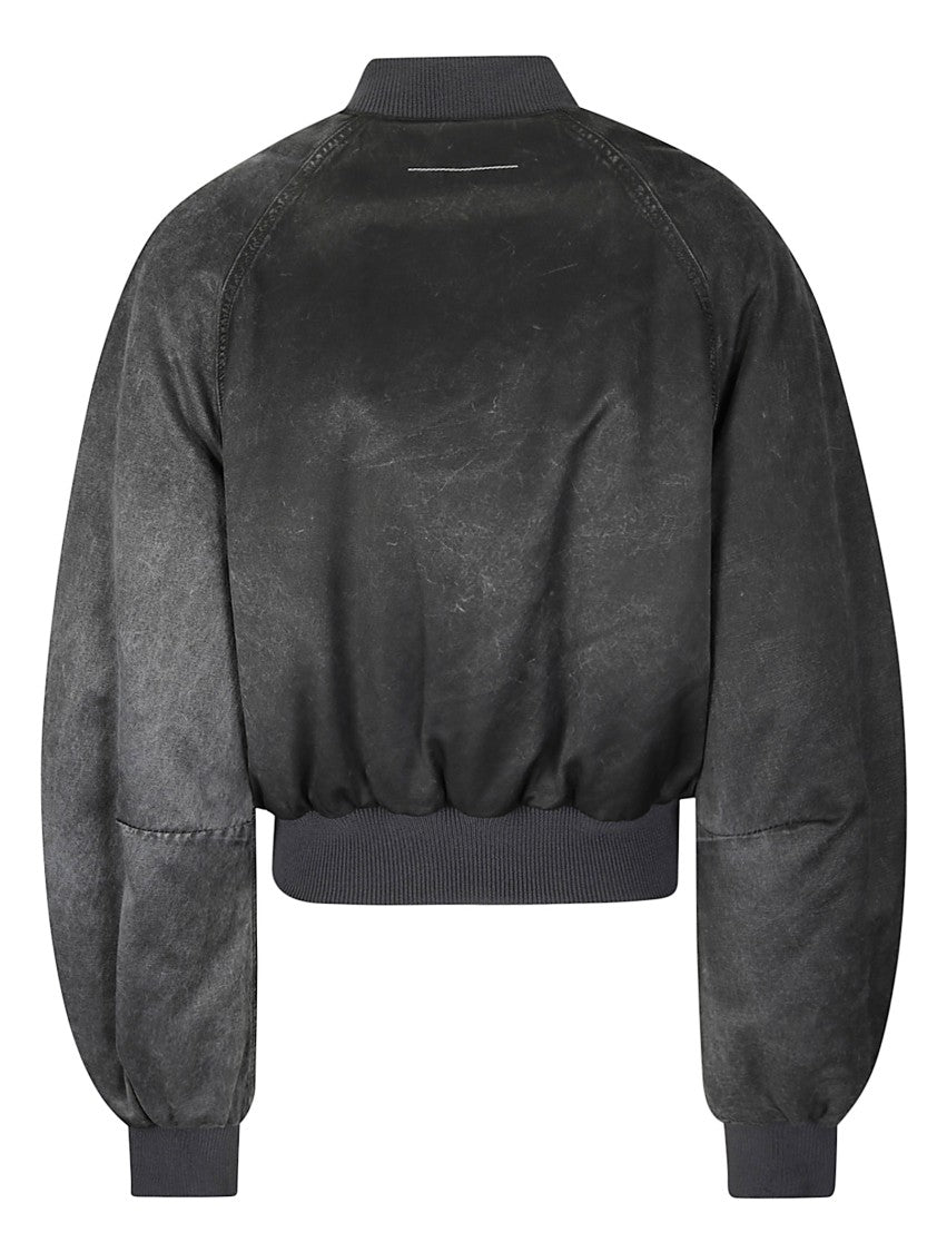 Mm6 By Maison Margiela Textured Black Bomber Jacket