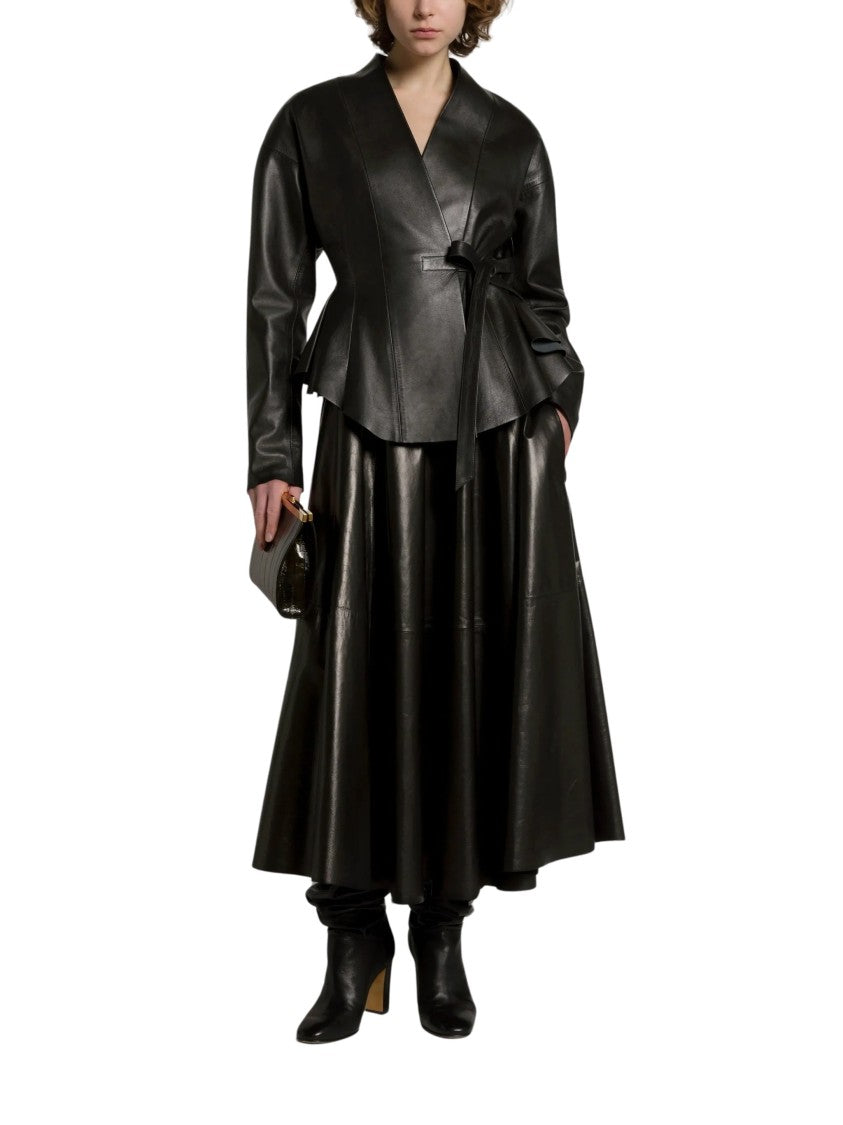 Alberta Ferretti Fitted Bow Tie Leather Jacket