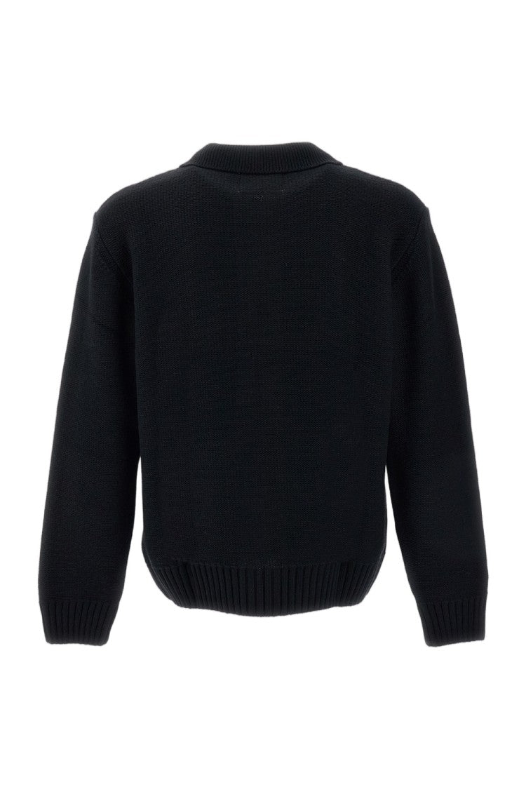 Arte Antwerp Black Energy Wool-Blend Point Collar Zip-Through Knit