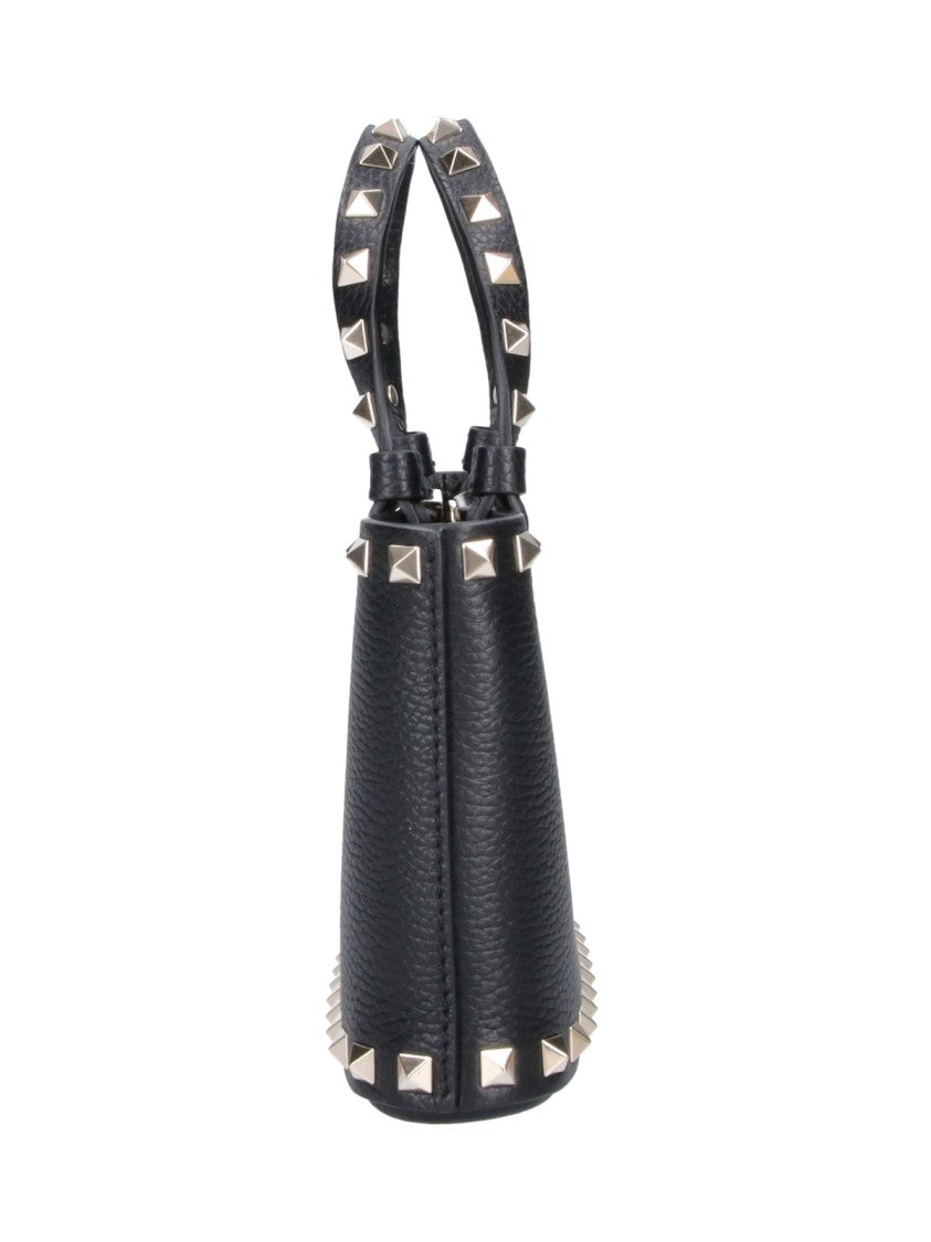 Valentino Garavani Black Rockstud Mini Studded Calfskin Leather Tote Bag