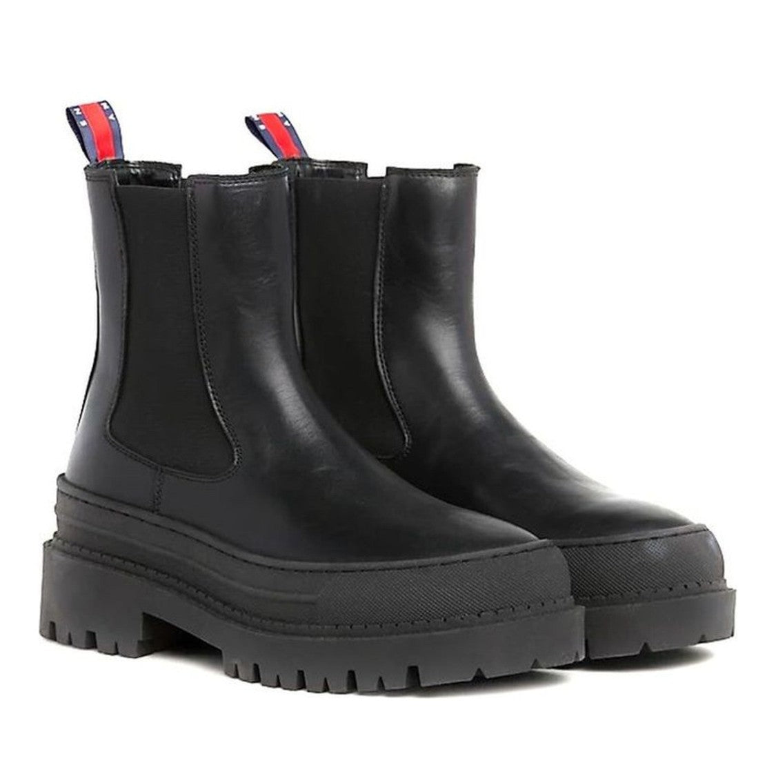Tommy Jeans Chelsea Foxing Black Rubber Lug Sole Leather Boots