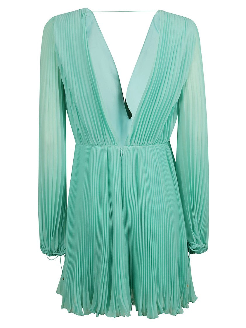 Max Mara Flowing Pleated Dress With Deep V-Neckline