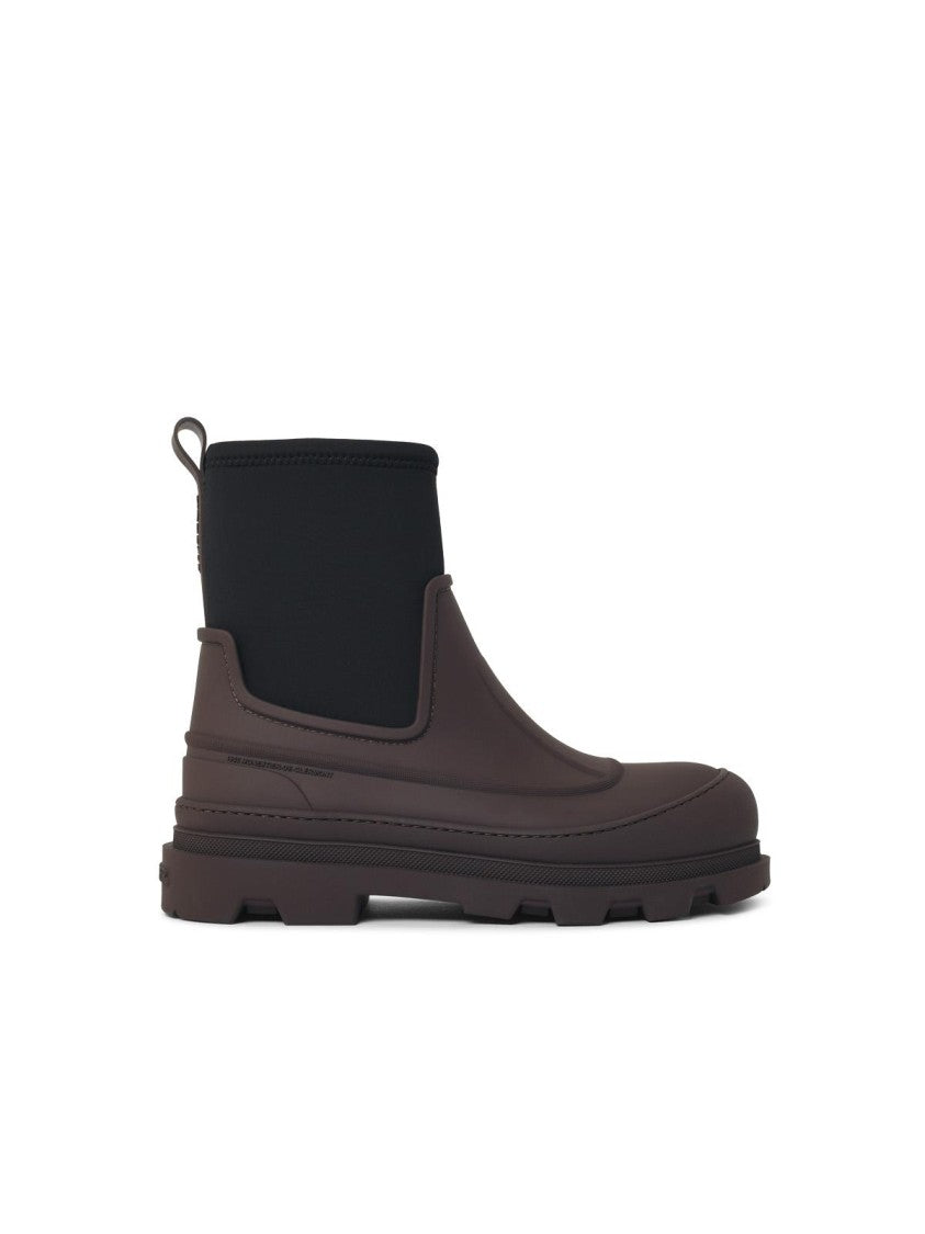 Moncler Brown Calfskin Leather Ankle Boots With Black Fabric Insert