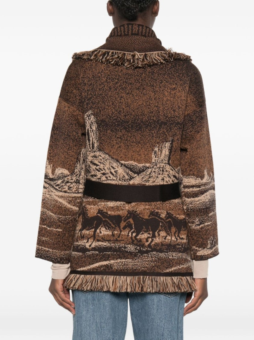 Alanui Multicolor Desert Landscape Shawl Collar Sweater