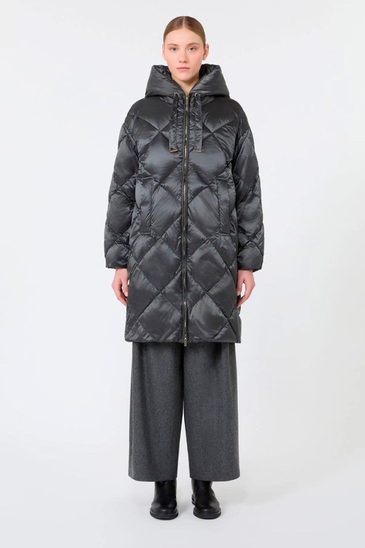Max Mara Charcoal Mtctrefe Diamond-Quilted Hooded Polyamide Puffer Coat