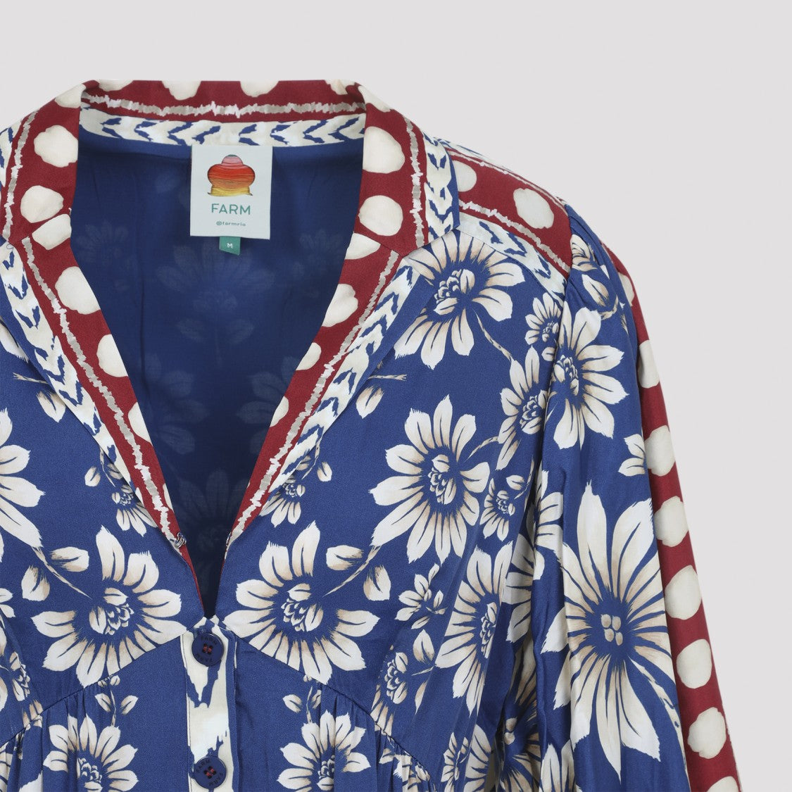 Farm Rio Blue Floral Mini Dress With Puffed Sleeves