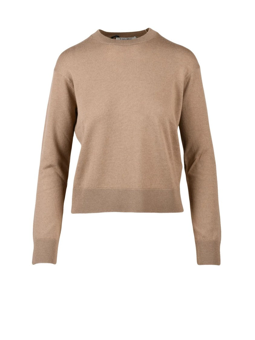 Max Mara Taupe Wool Underlayer Sweater With Ribbed Cuffs