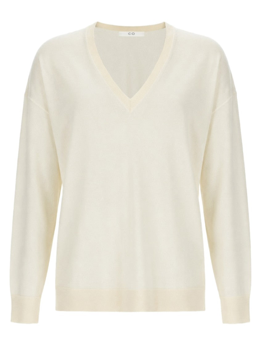Co Lightweight Cashmere Sweater With V-Neckline And Ribbed Details
