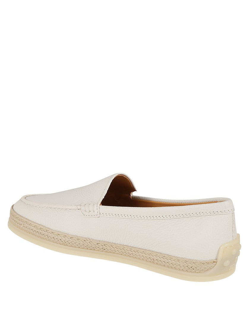 Tod's White Leather Moccasins With Logo-Embossed Tongue