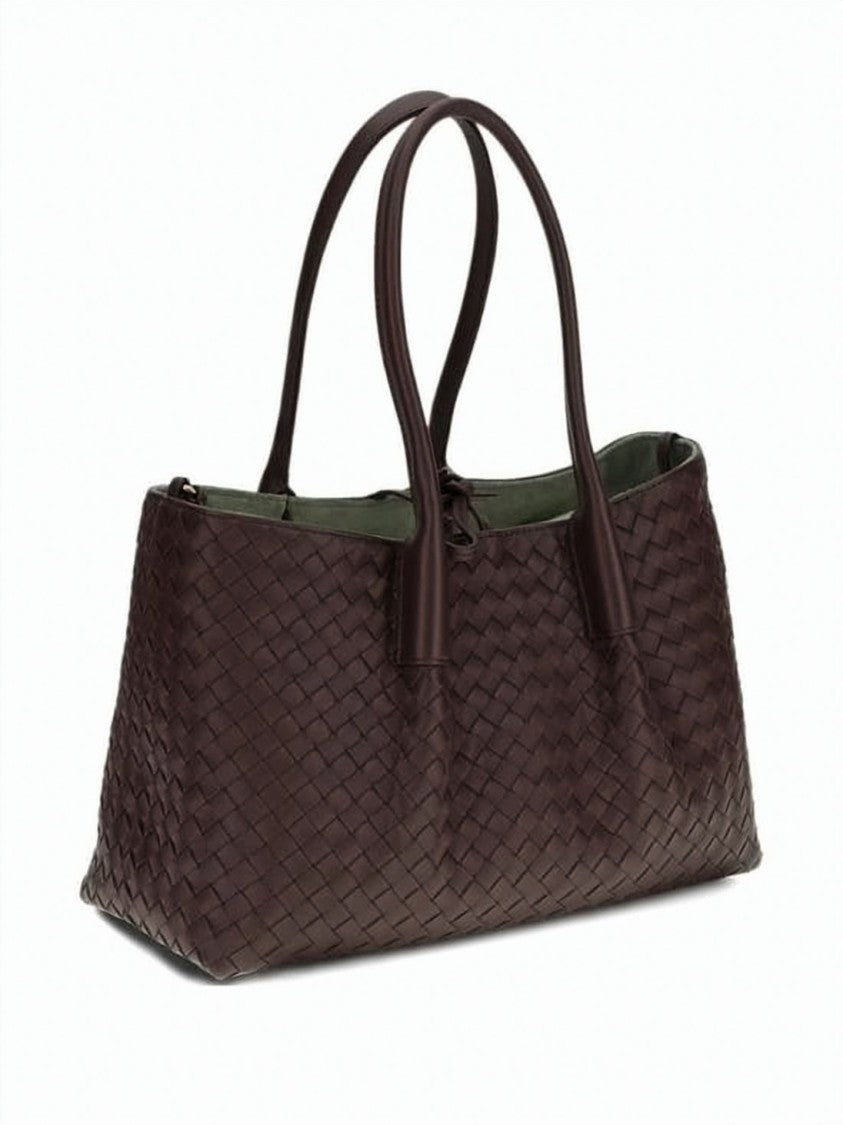 Bottega Veneta Spacious Rectangular Shoulder Bag With Woven Leather