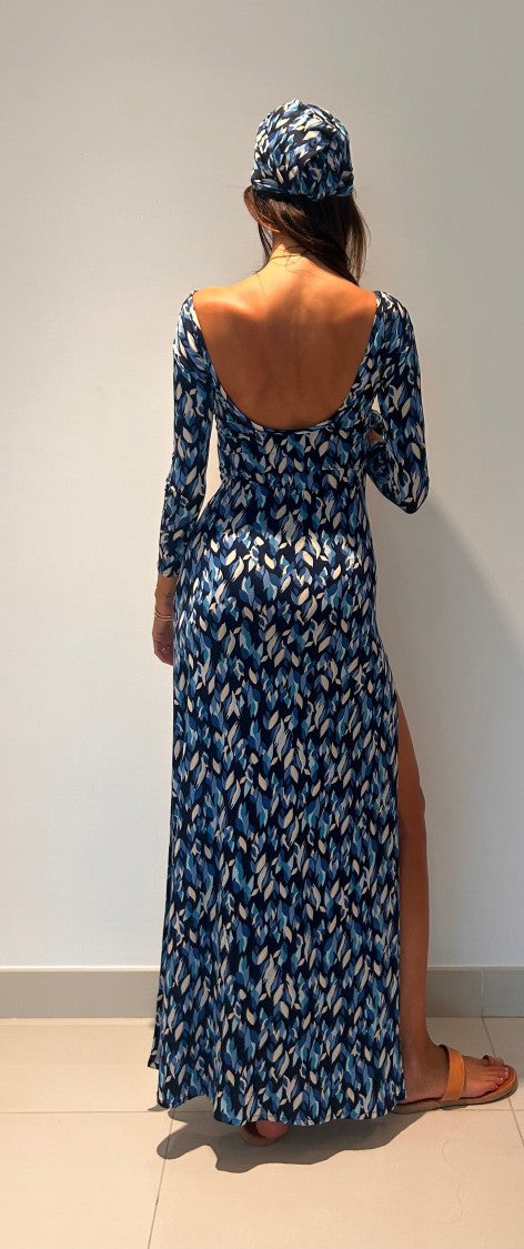 Hawa Made From Love Blue Maha Abstract Leaf Maxi Dress