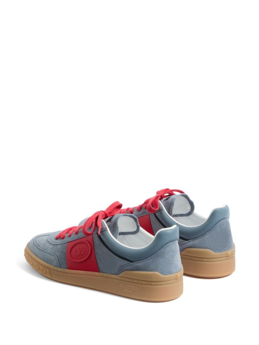 Valentino Garavani Powder Blue And Bright Red Calf Suede Sneakers