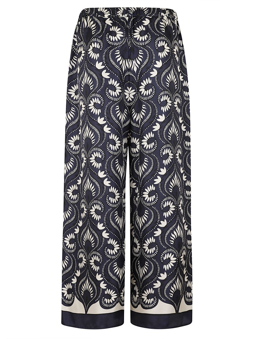Max Mara Pure Silk Twill Geometric Palazzo Pants