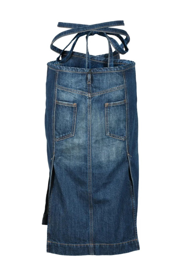 Sportmax Wrap-Around Blue Denim Midi Skirt