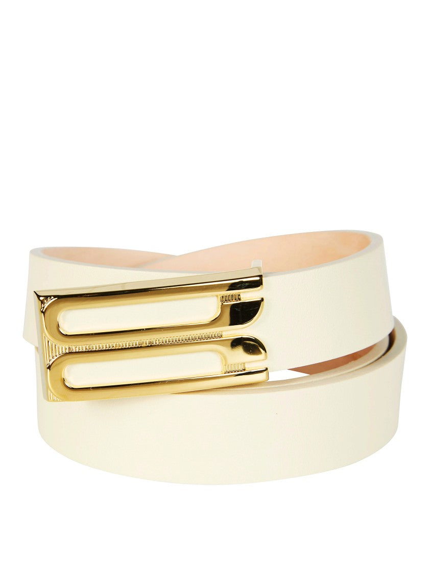 Victoria Beckham Light Cream Smooth Leather Buckle Belt