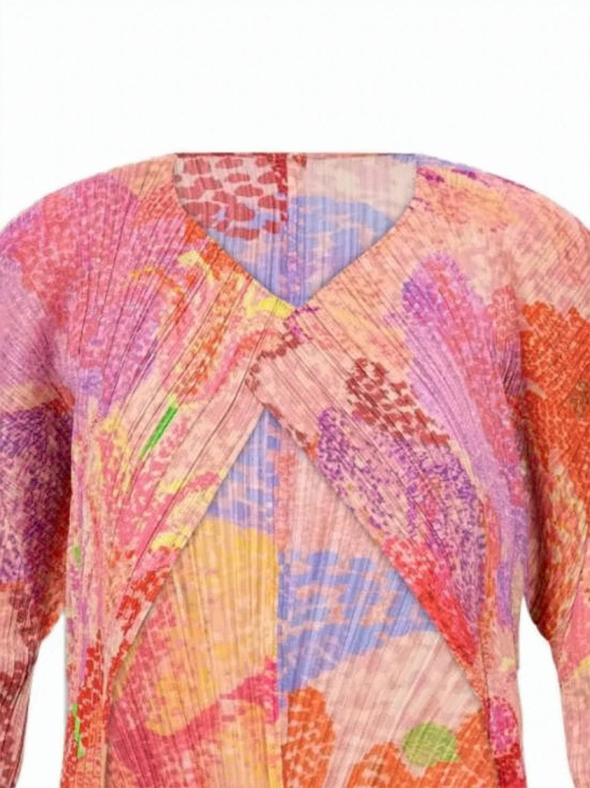Pleats Please Vibrant Abstract Pleated Cardigan