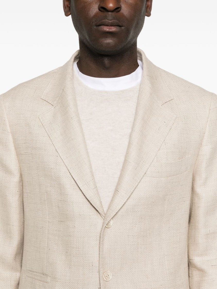 Brunello Cucinelli Beige Single Breasted Wool-Linen Blazer