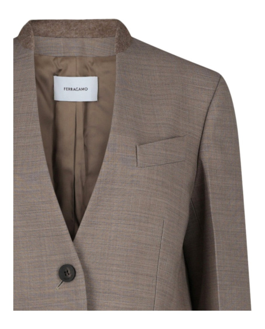 Ferragamo Single-Breasted Wool Blazer With Melton Lining And Flap Pockets