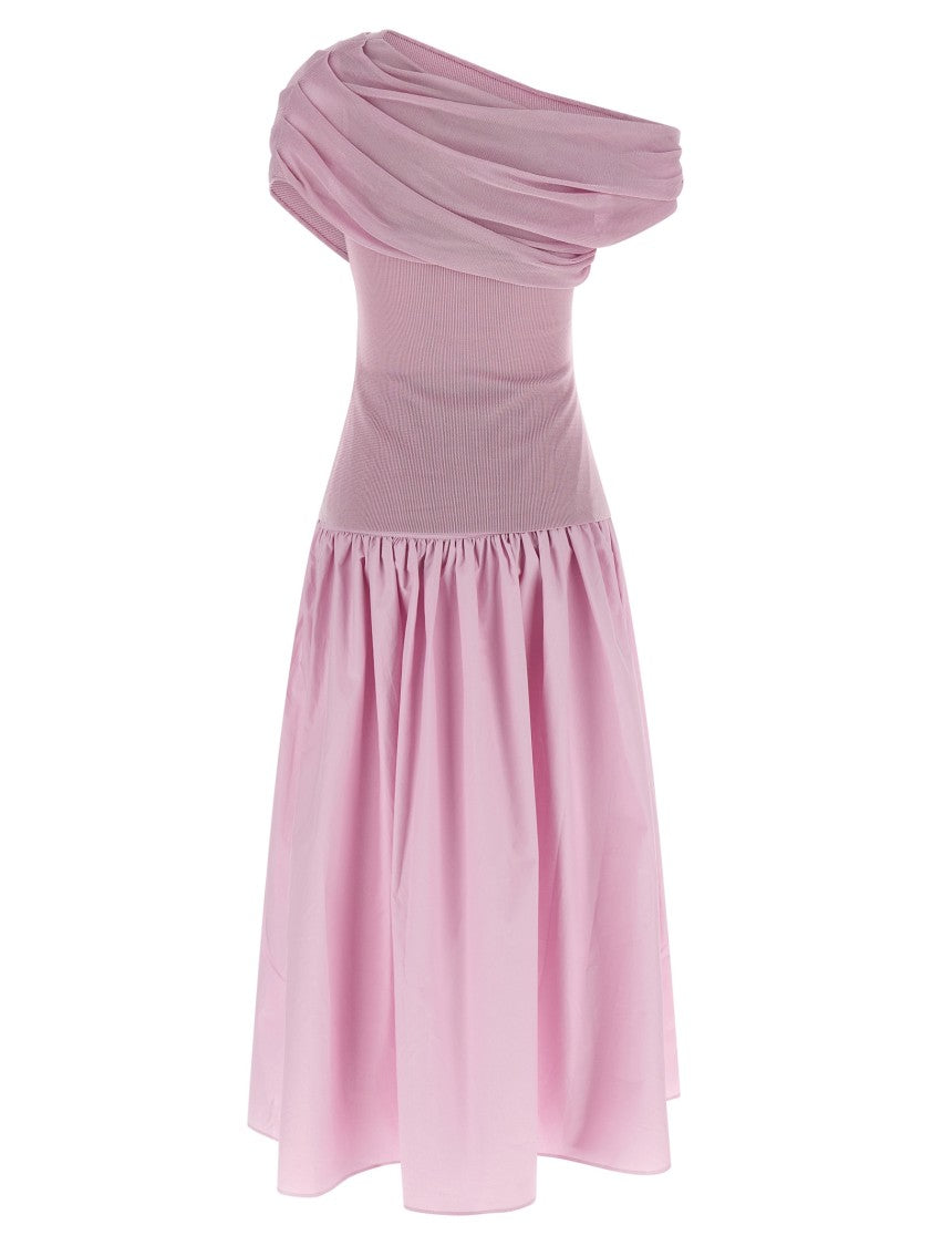 Self-Portrait 'Pink Cotton Draped Knit Midi' Dress