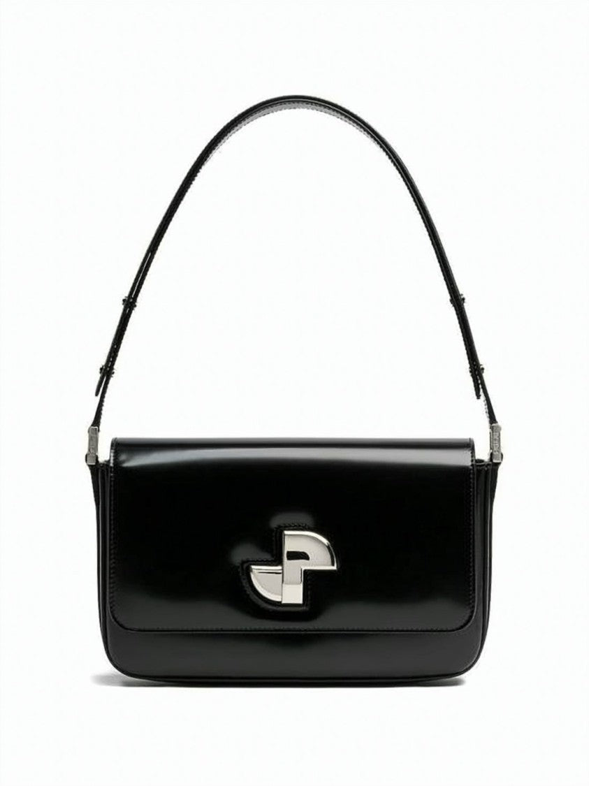 Patou Structured Black Calf Leather Shoulder Bag