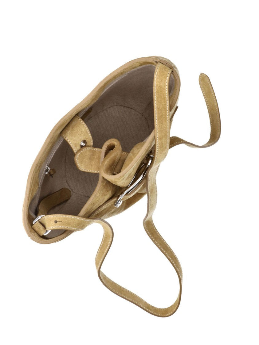 Liffner Rounded Suede Shoulder Bag With Decorative Belt Detail