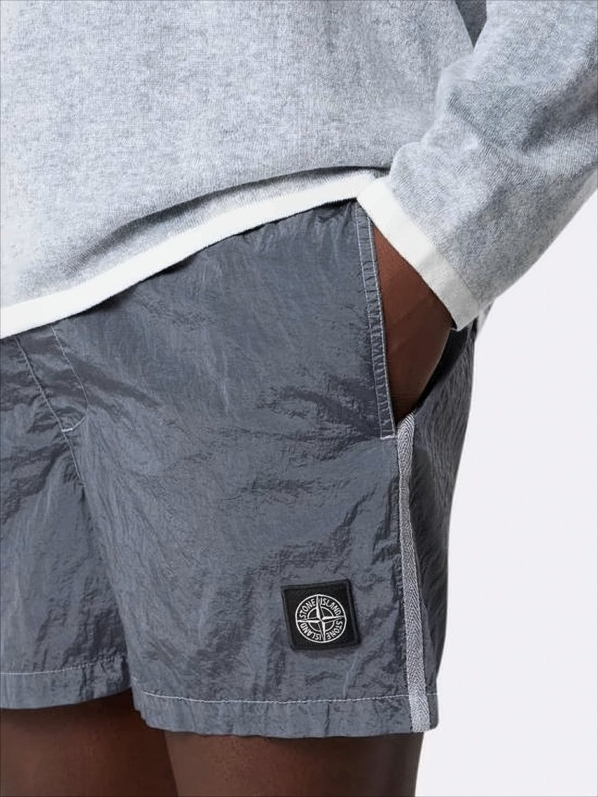 Stone Island Muted Grey Crinkled Texture Shorts