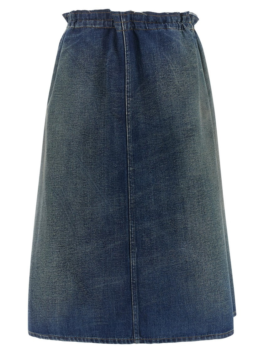 Mm6 By Maison Margiela Stonewashed Cotton Denim Midi Skirt