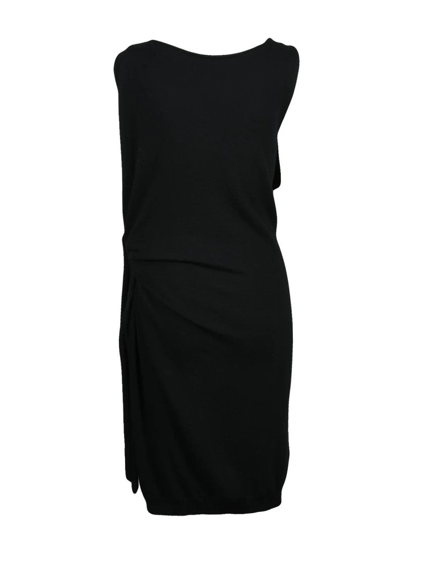 Moschino Black Draped Virgin Wool Knit Dress