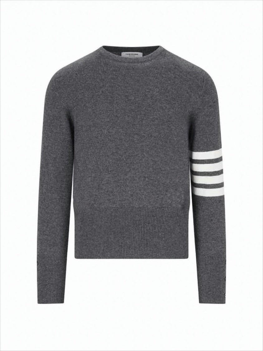 Thom Browne Crew Neck Cashmere Sweater With Contrasting Stripes And Side Buttons