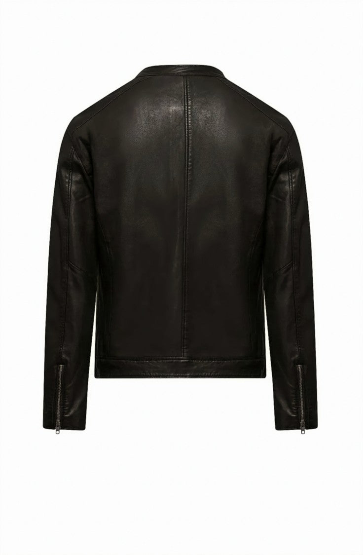Bomboogie Biker Lambskin Nappa Stand Collar Leather Jacket