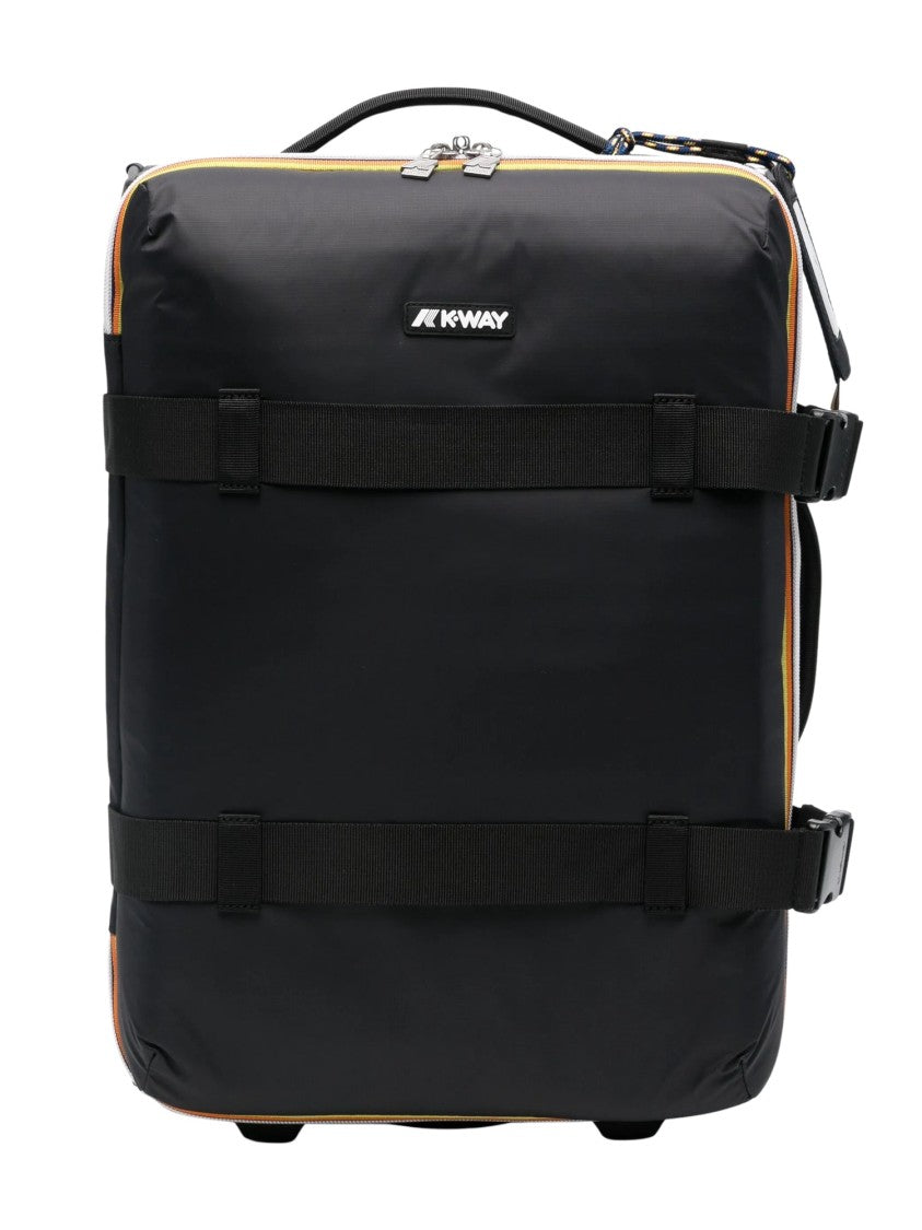 K-Way Compact Square-Shaped Black Suitcase With Accented Zippers