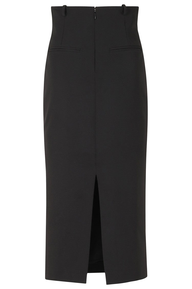 Nissa Black Belt Loops Back Slit Pockets Polyester Midi Skirt