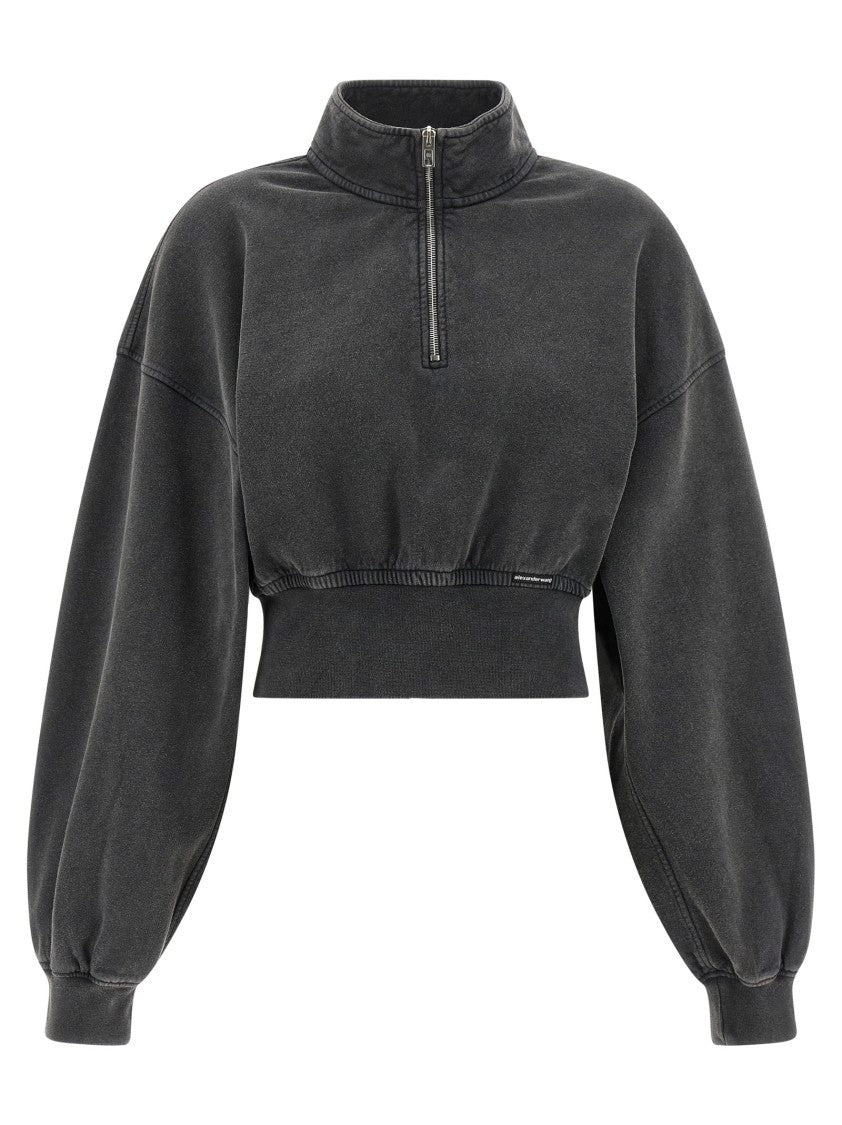 T By Alexander Wang Cropped Cotton Sweatshirt With High Neck