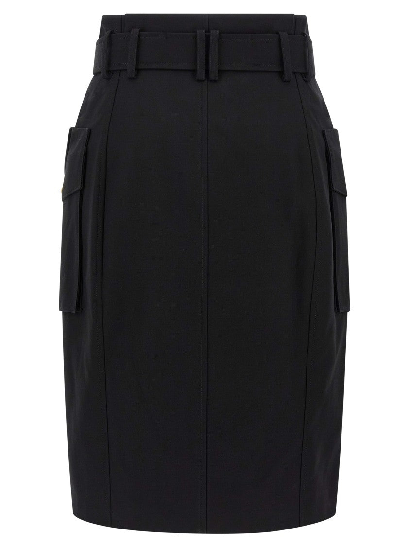 Balmain Structured Midi Wrap Skirt With Cargo Pockets And Removable Belt