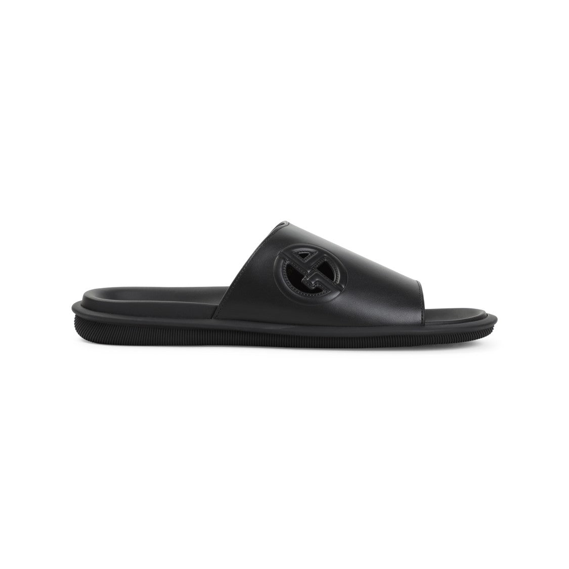 Giorgio Armani Black Bovine Leather Slide Sandals