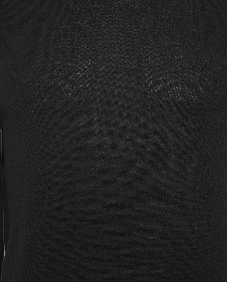 Gender Mock Neck Black Knit Sweater With Ribbed Details
