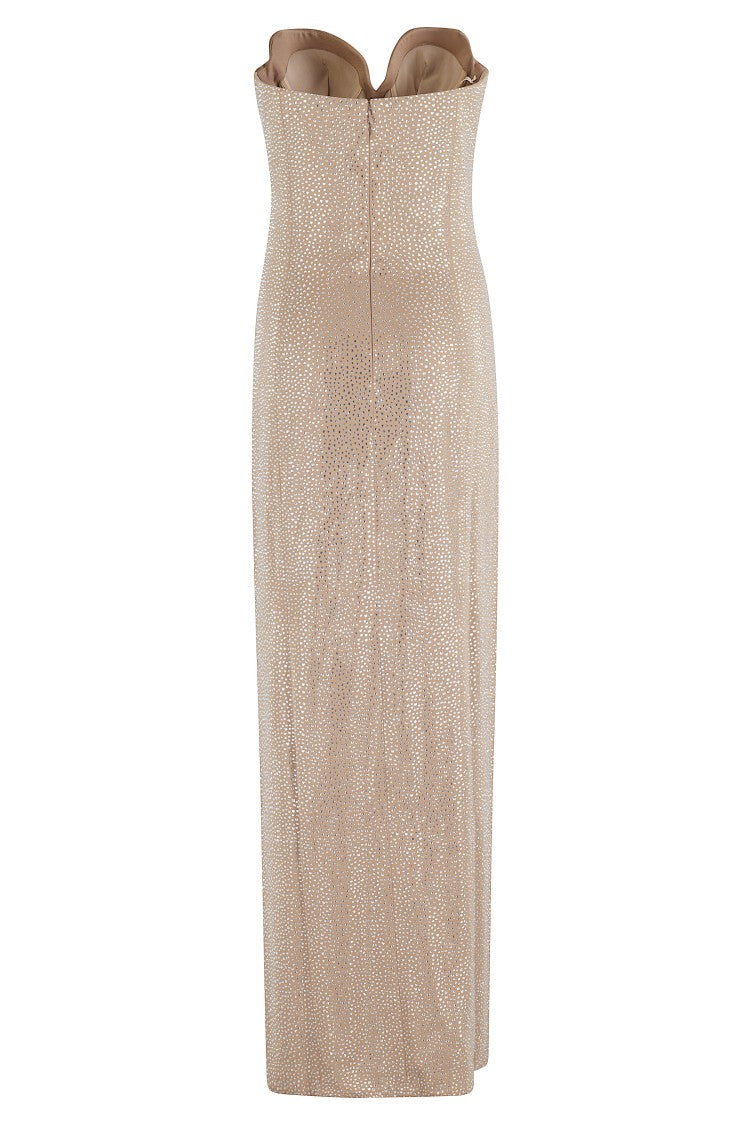 Giuseppe Di Morabito Strapless Sweetheart Long Dress With All-Over Rhinestones