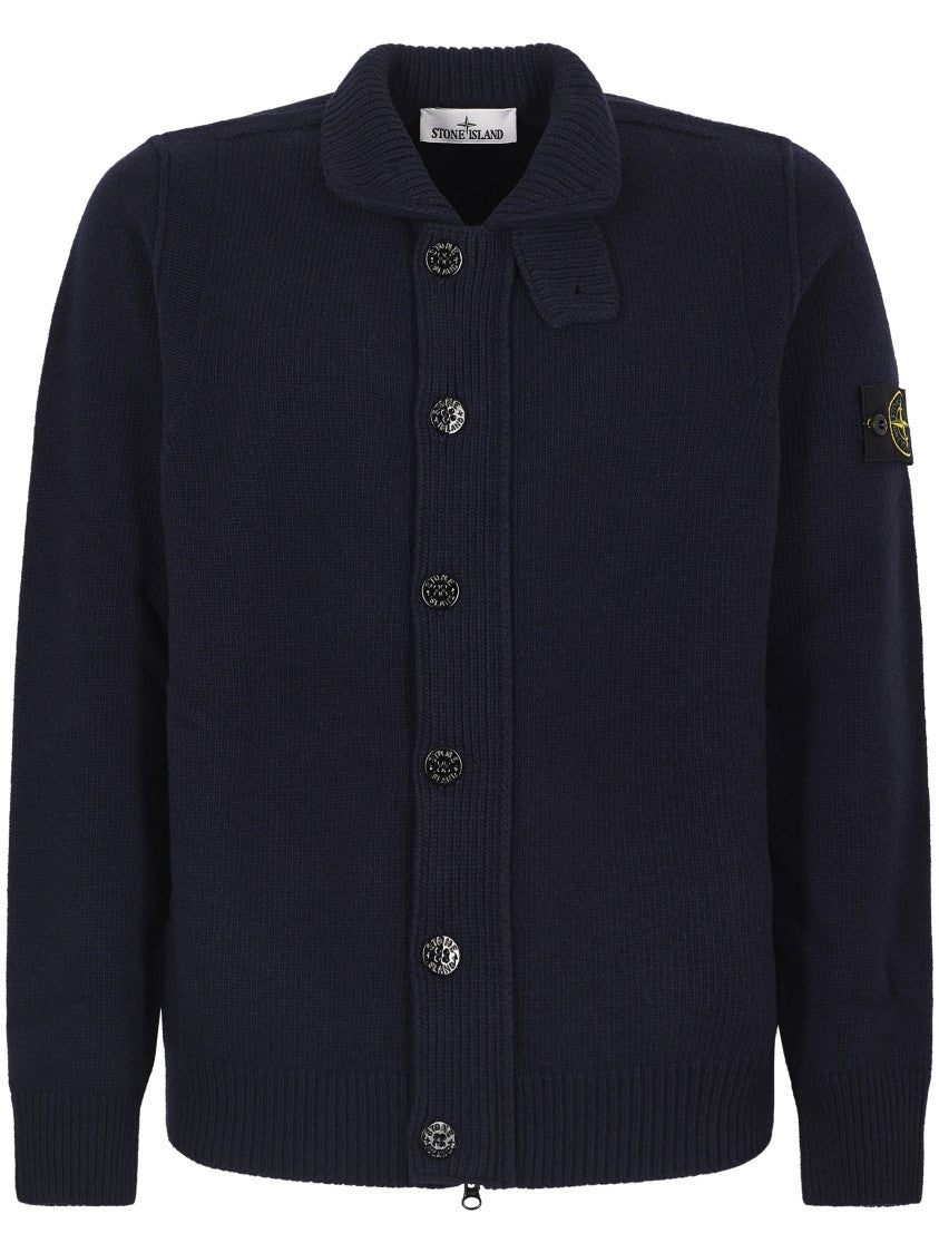 Stone Island Navy Blue Knit Sweater With Textured Pattern