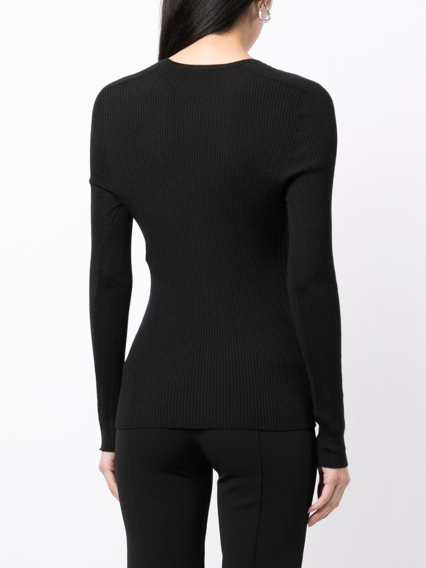 Lanvin Black Engineered Cardigan Ribbed Cashmere Cardigan