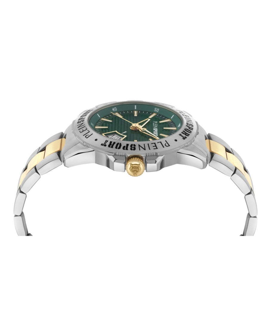Plein Sport Two-Tone Quartz Timepiece With Green Enamel Dial