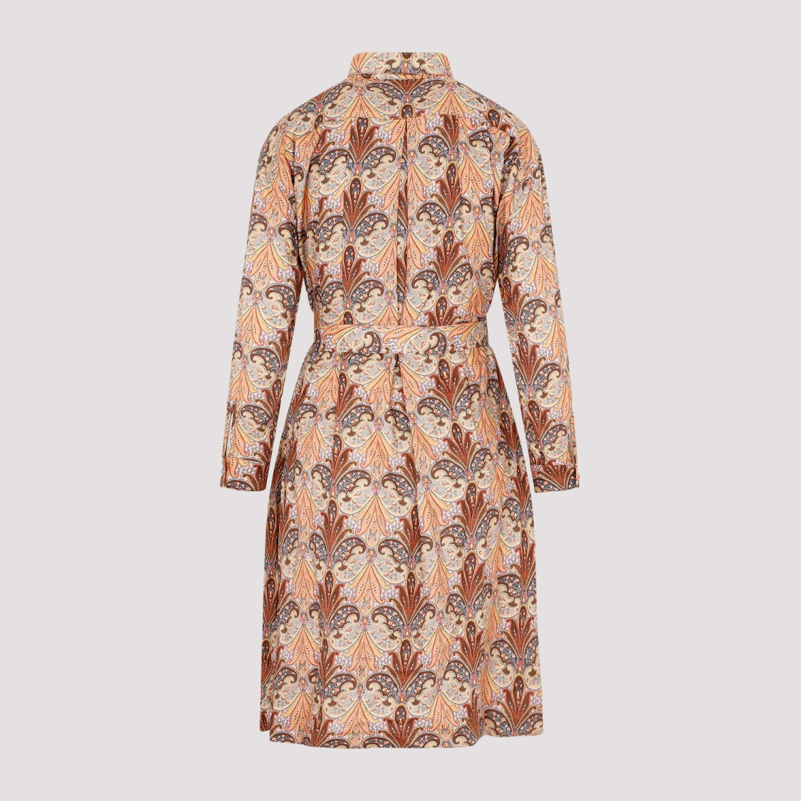 Etro Brown Wool And Silk Printed Shirt Dress