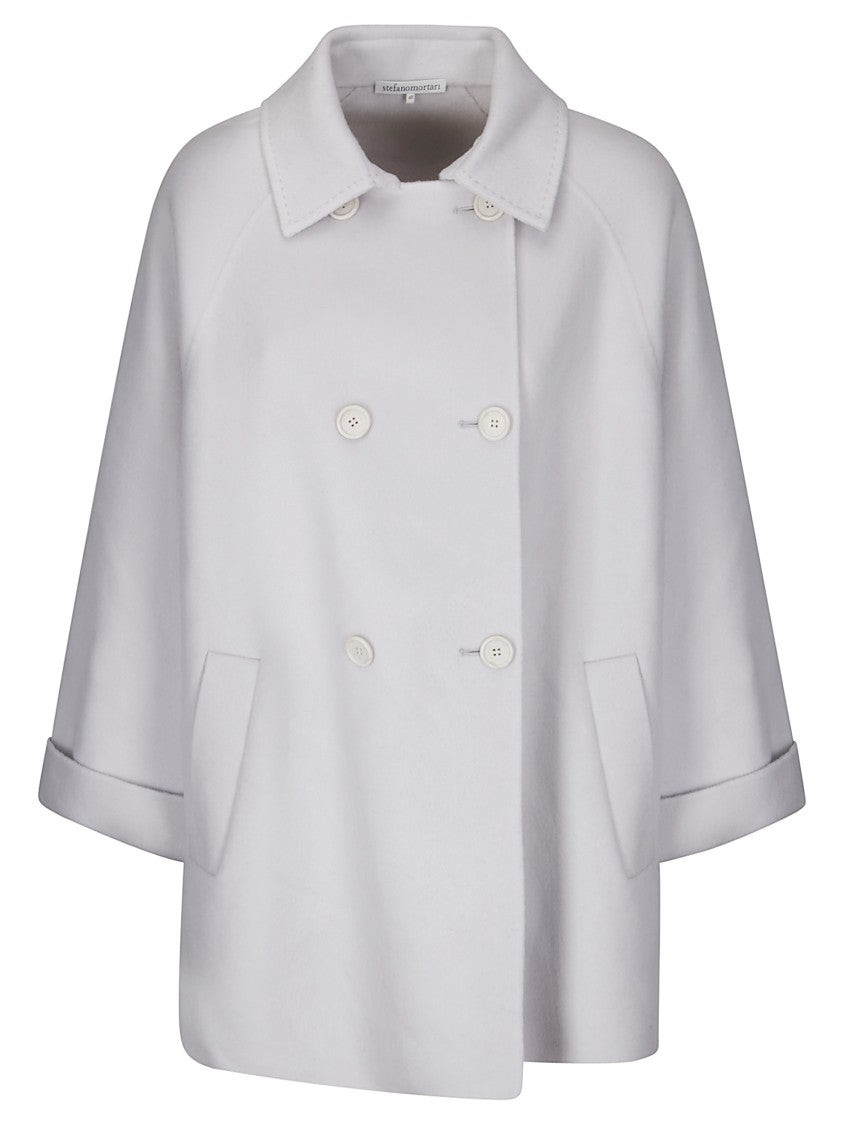 Stefano Mortari Double-Breasted Pea Coat With Light Buttons And Flared Silhouette