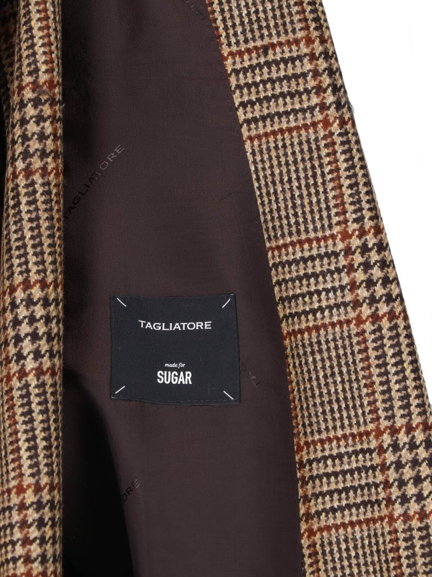 Tagliatore Pied De Poule Patterned Double-Breasted Blazer In Virgin Wool