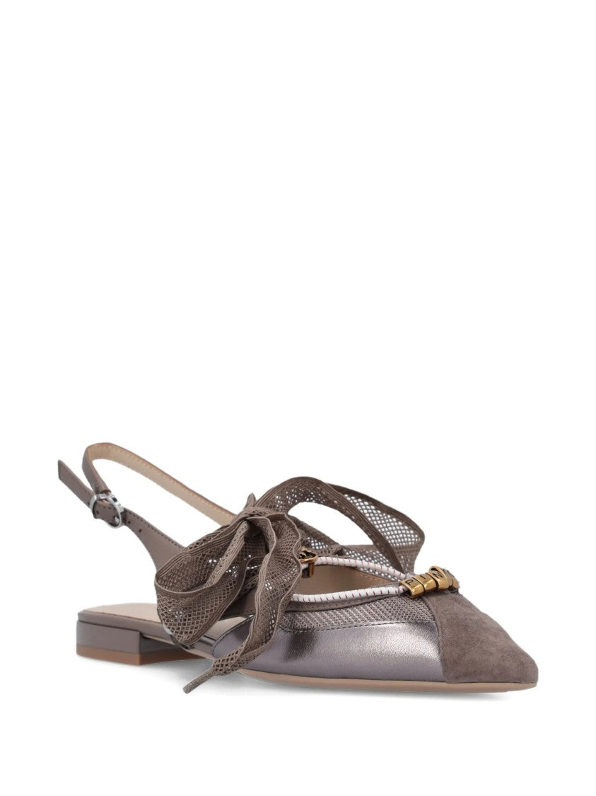 Pinko Grey Gianira 30 Suede/Mesh Slingback Ballerinas
