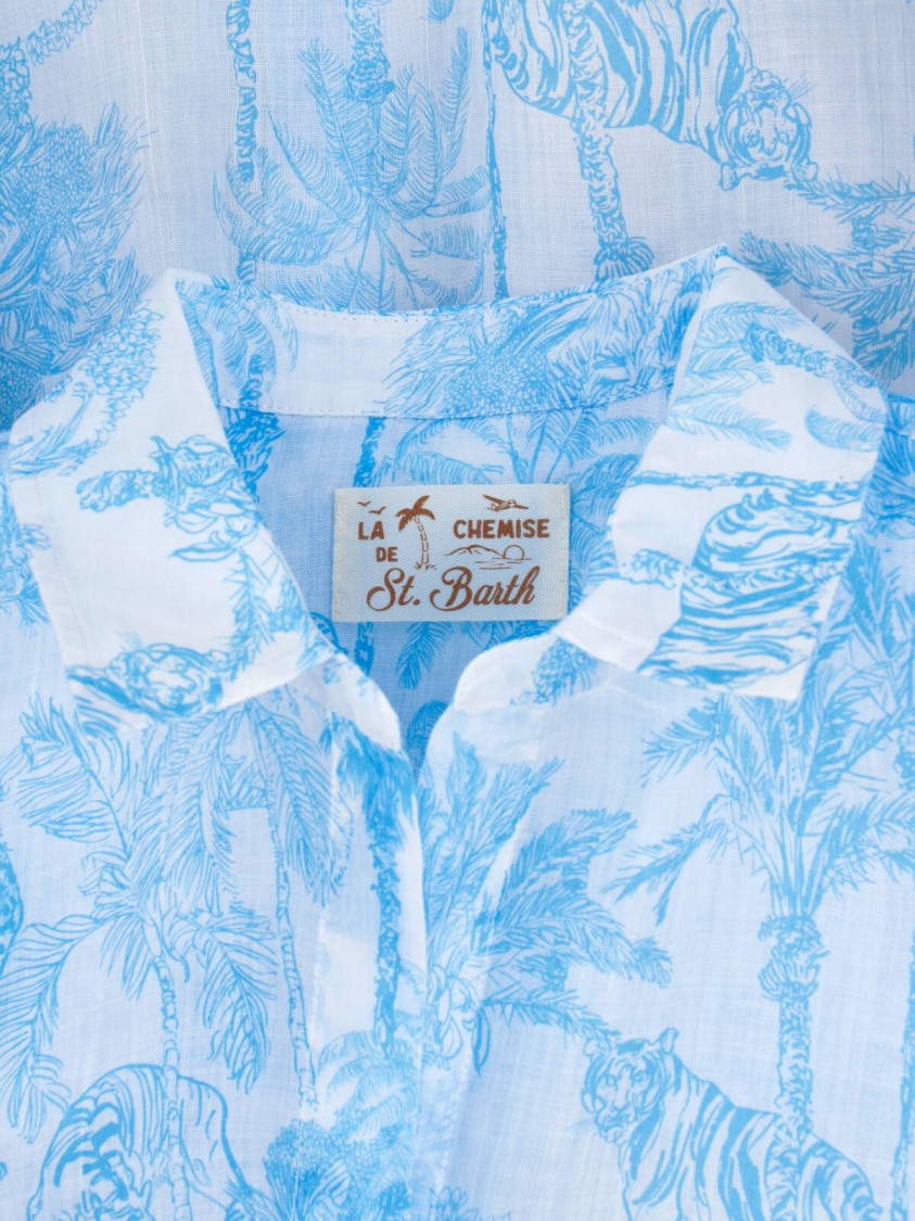 Mc2 Saint Barth Blue All-Over Animal Print Ramie Shirt